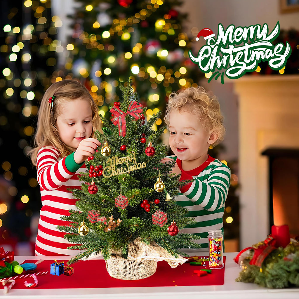 1 pièce Mini sapin de Noël 23,6 pouces/60 cm, sapin de Noël artificiel pour l'intérieur, petit sapin de table décoré avec des baies rouges et des boules de Noël