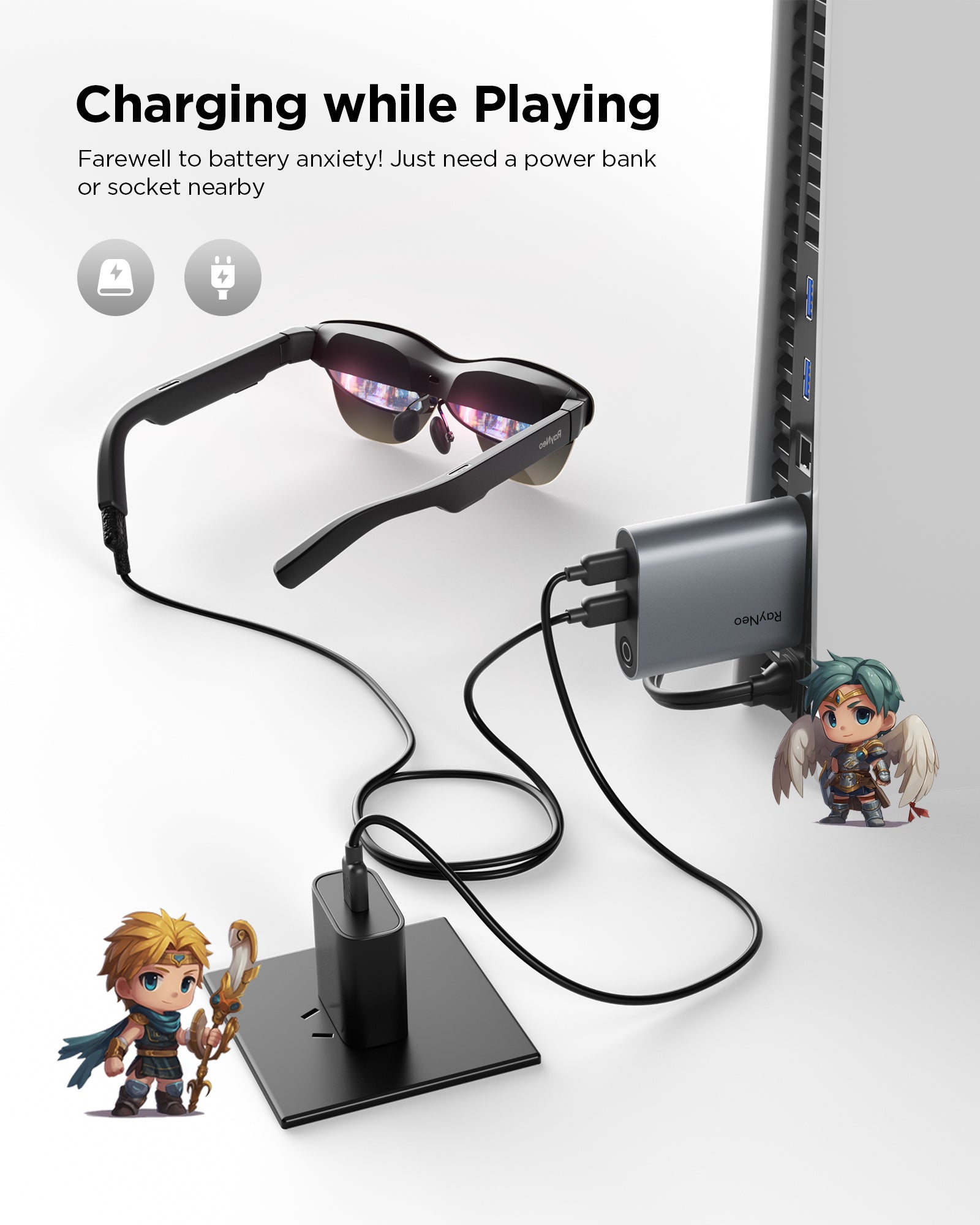 RayNeo Adaptateur HDMI pour iPhone 14 et appareils Lightning/HDMI antérieurs, batterie intégrée, prend en charge la charge et la lecture, vidéo 1080P120Hz et 4K30Hz, compatible avec lunettes Air 3s/Air 2s/Air 2 XR