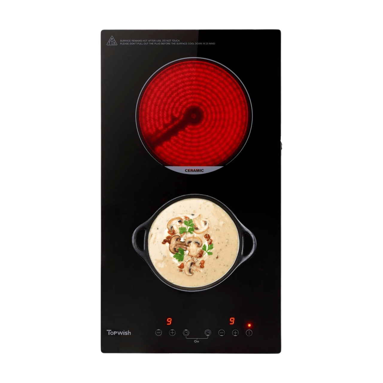 TOPWISH Plaque vitrocéramique 2 foyers, Table de cuisson électrique encastrable, Commande tactile, Sécurité enfant, Indicateur de chaleur résiduelle, 3000 W, 29 cm