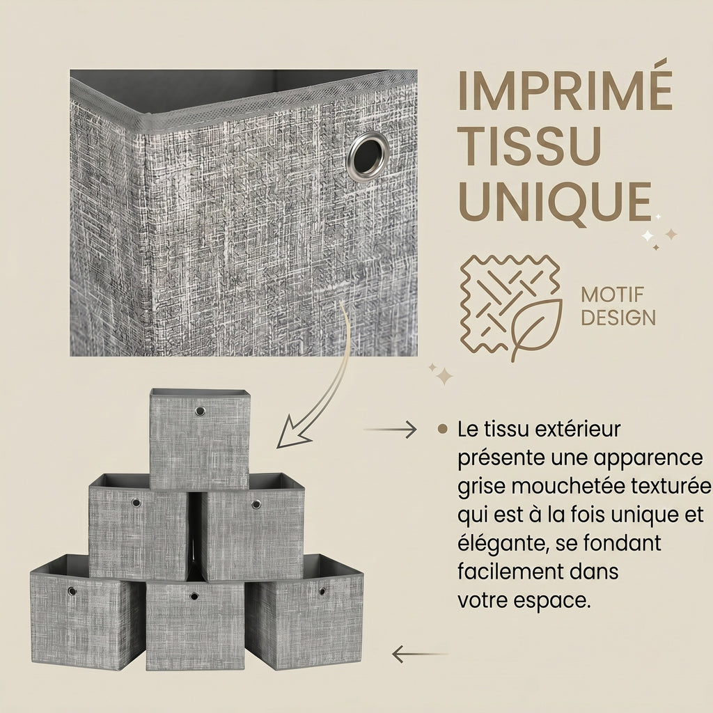JOYFURNOS Boîtes de Rangement Pliables, Lot de 6 Boîtes en Tissu, 30 x 30 x 30 cm, Pour Meuble Cube, Pour Étagères, Rangement pour Vêtements, Gris