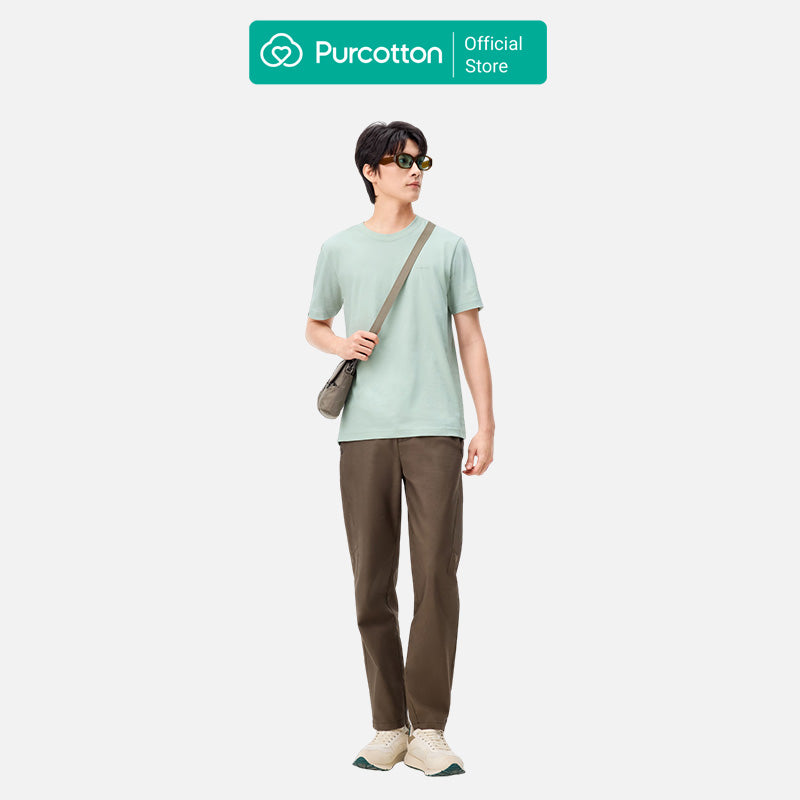 Purcotton T-shirt à Col Rond Antibactérien pour Homme - Antibactérien & Doux pour la Peau - Polyvalent & Basique - Commutation Quotidienne - Vert Glace Pâle - 185/104A