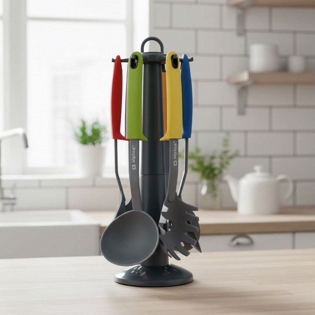 Alpina Lot de 7 ustensiles de cuisine avec support