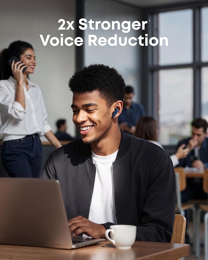 Soundcore Liberty 5, écouteurs sans fil à réduction de bruit, réduction vocale 2 x plus puissante, réduction de bruit adaptative en temps réel, charge rapide, audio Dolby, appels clairs 6 micros IA