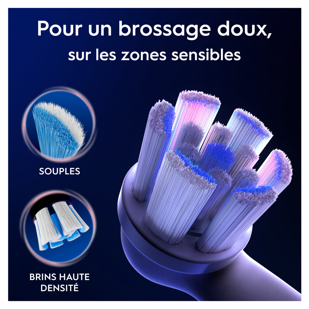 Oral-B iO Pack de 3 Brossettes de Rechange Gentle Care Blanches, Brossage Le Plus Doux, Conviennent Aux Gencives Sensibles, Brossette Pour Les Brosses A Dents Electriques Oral B iO