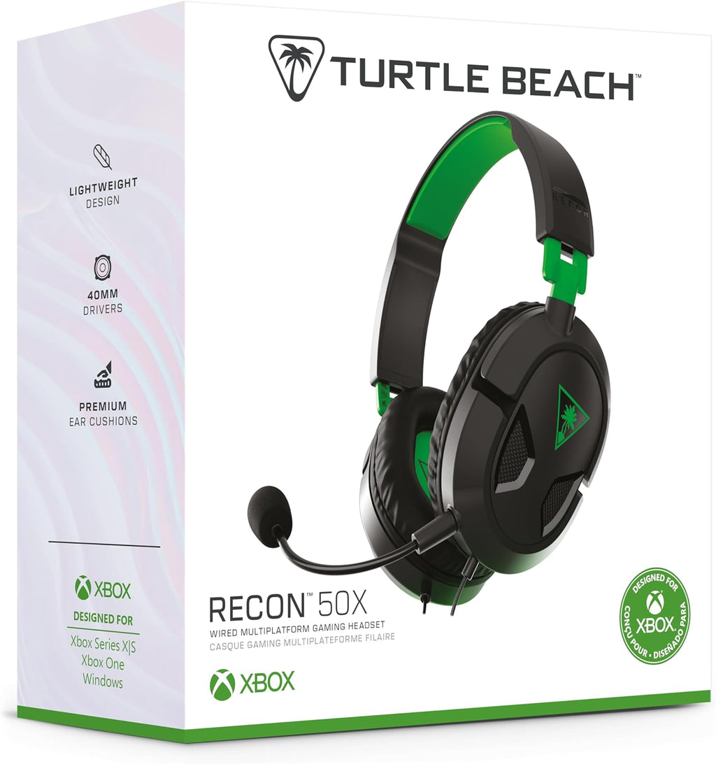 Turtle Beach Recon 50 Casque Gaming Xbox Filaire (Prise Jack 3,5 mm) - Microphone Détachable - PC, PS5, Nintendo Switch 2 & Xbox Series X/S - Noir