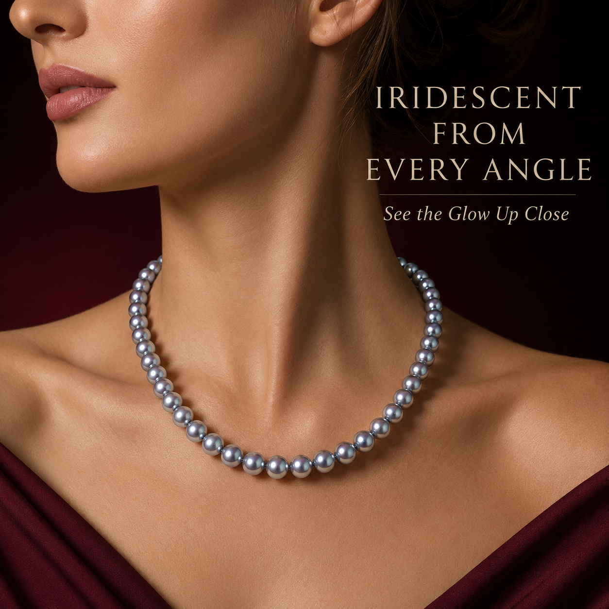 Collier de perles VoxorAI XL24 10 mm - Collier de perles haut de gamme, luxueux et polyvalent, de couleur gris foncé.