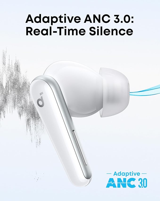 Soundcore Liberty 5 - Écouteurs sans fil à réduction de bruit, réduction vocale 2x plus puissante, réduction de bruit adaptative en temps réel, charge rapide, audio Dolby