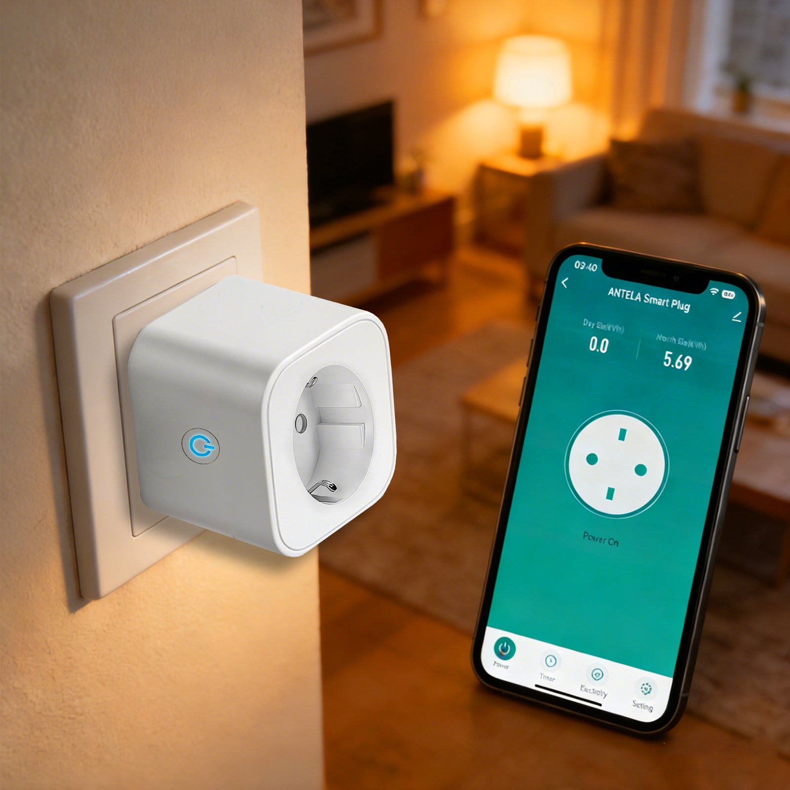 Antela Lot de 4 prises connectées WLAN 16 A avec mesure de la consommation d'énergie, compatible avec Alexa/Google Home, sécurité enfant, application Smart Life, 2,4 GHz et 3680 W