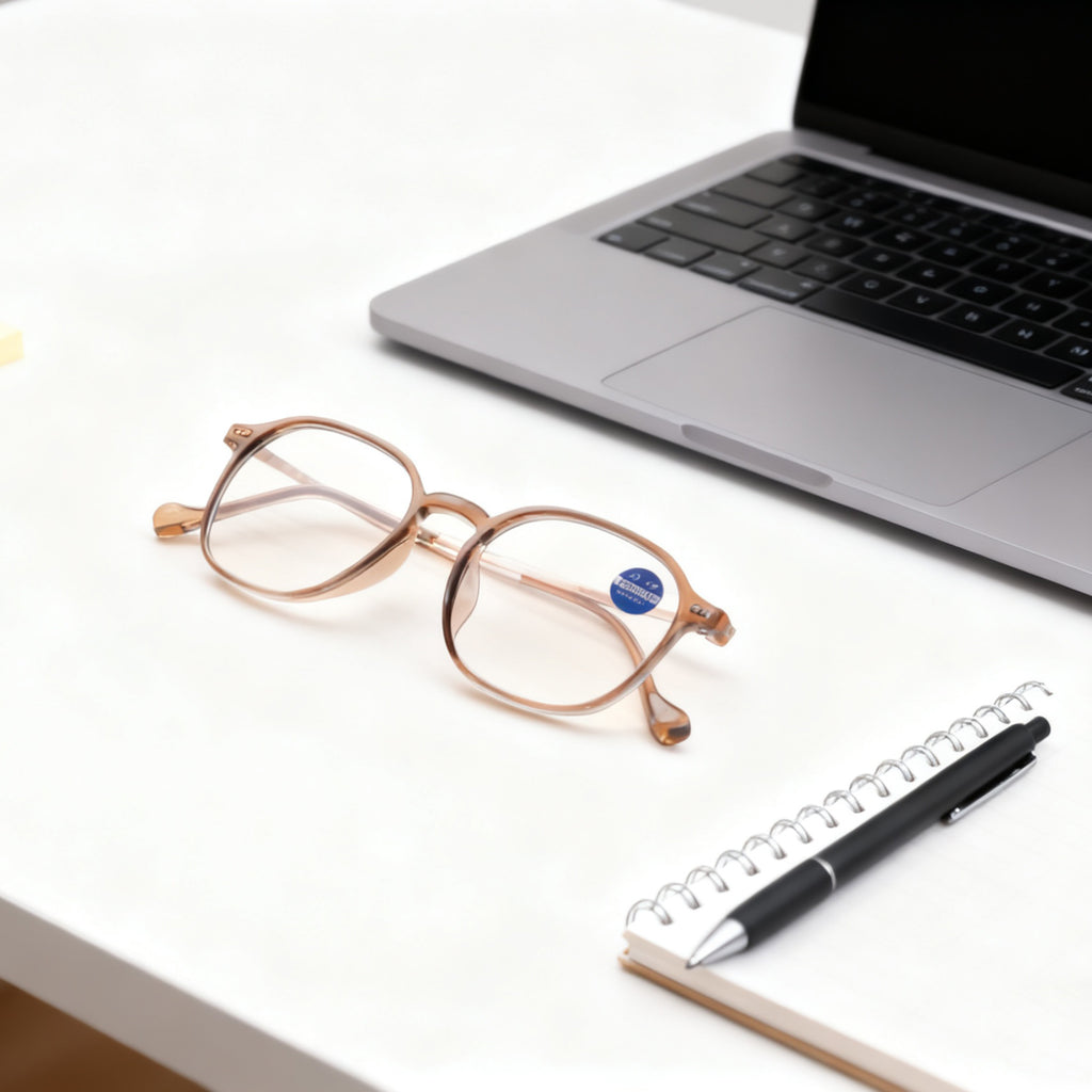 Lunettes de lecture à monture complète 200d Marron thé transparent, Style classique, Lunettes de lecture unisexes, Simples et durables, Essentielles pour le bureau et la maison