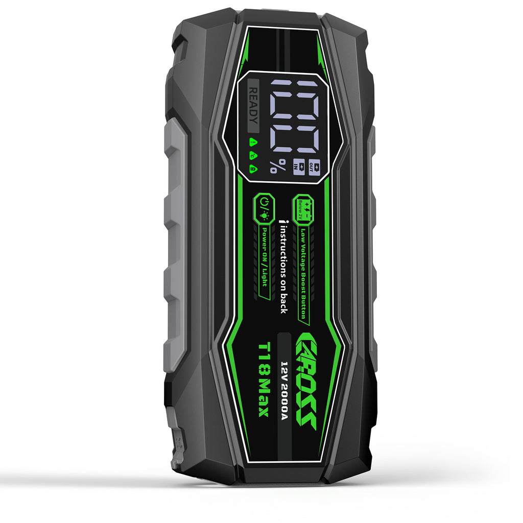 CAROSS Booster de démarrage portable 2 000 A 12 V, Noir, Batterie lithium-ion 20 000 mAh, Protection anti-étincelles et inversion de polarité, Fonction Boost, Écran LED 2,3''