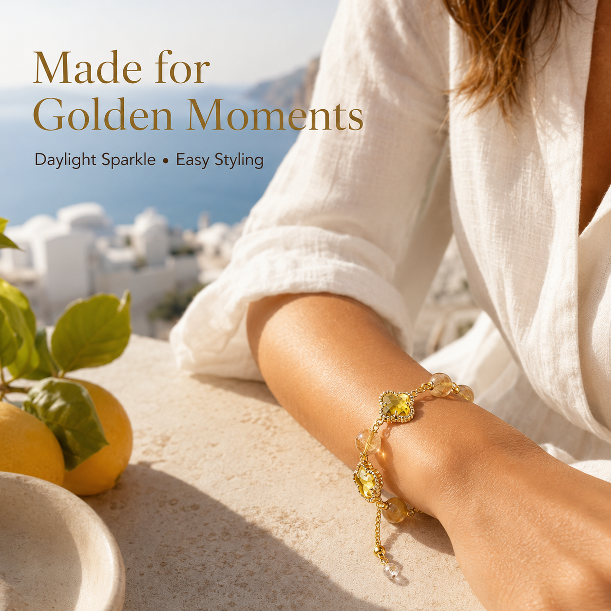 VoxorAI L8 Bracelet en cristal, bracelet en quartz jaune naturel transparent comme de la glace, bracelet porte-bonheur feng shui, original fait main à faire soi-même
