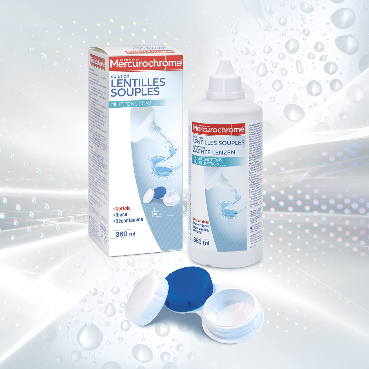 Mercurochrome Solution lentilles Souples Multifonctions Tout-en-un Nettoyante Rince Décontamine 360 ml
