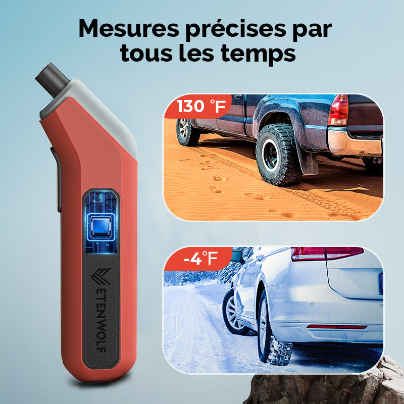 ETENWOLF T300 Plus Manomètre numérique de pression des pneus 200 PSI, avec écran LED lumineux et adaptateur de valve Presta - Orange vif