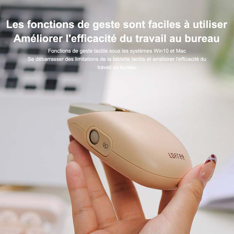 lofree Wavy Chips souris Bluetooth – Connexion bi-mode (Bluetooth / 2,4G), DPI réglable 5 niveaux, Batterie 800 mAh, Couleur thé au lait, EP115