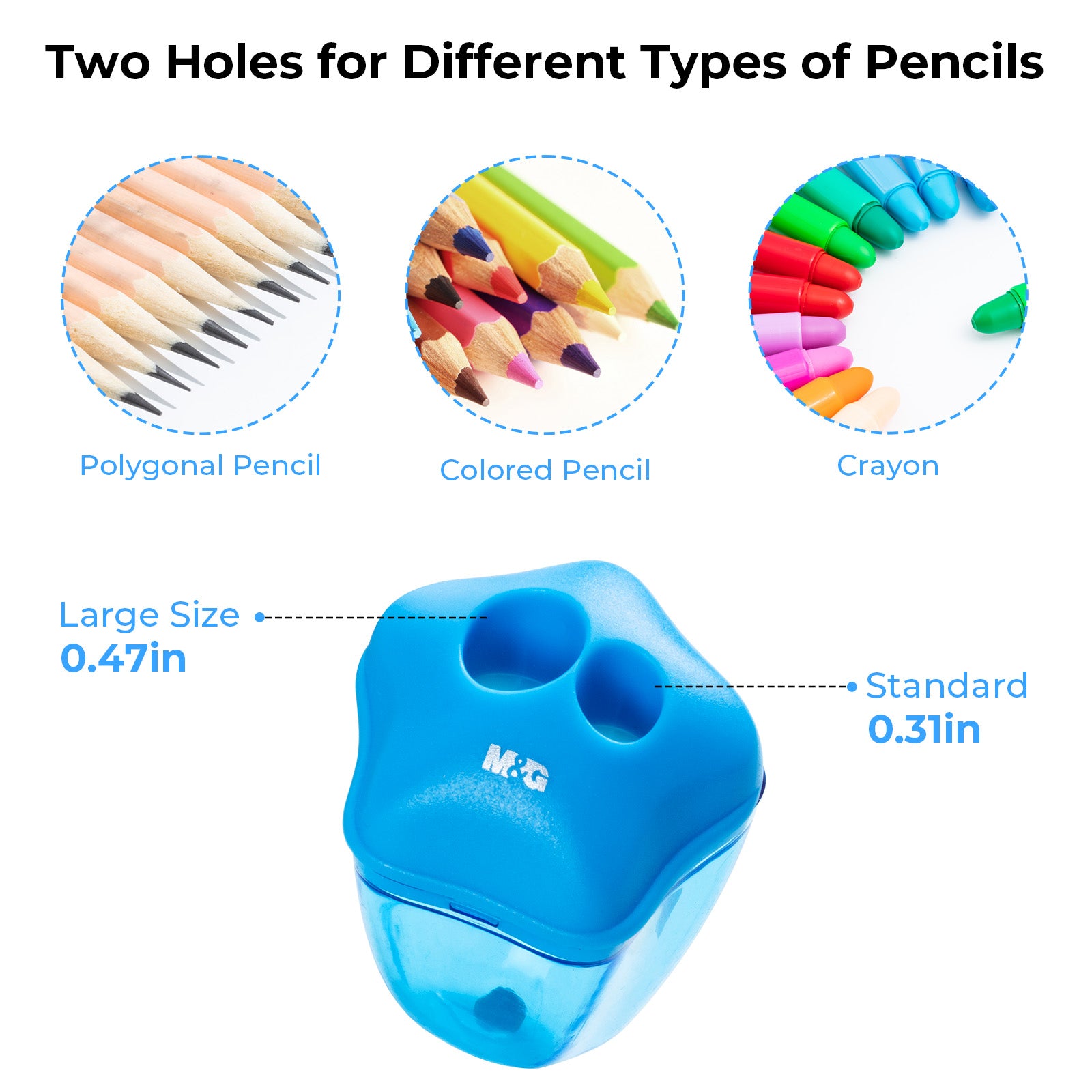 M&G Lot de 3 taille-crayons manuels à double trou avec couvercle, taille-crayons compacts portables pour crayons de couleur, fournitures scolaires et de bureau