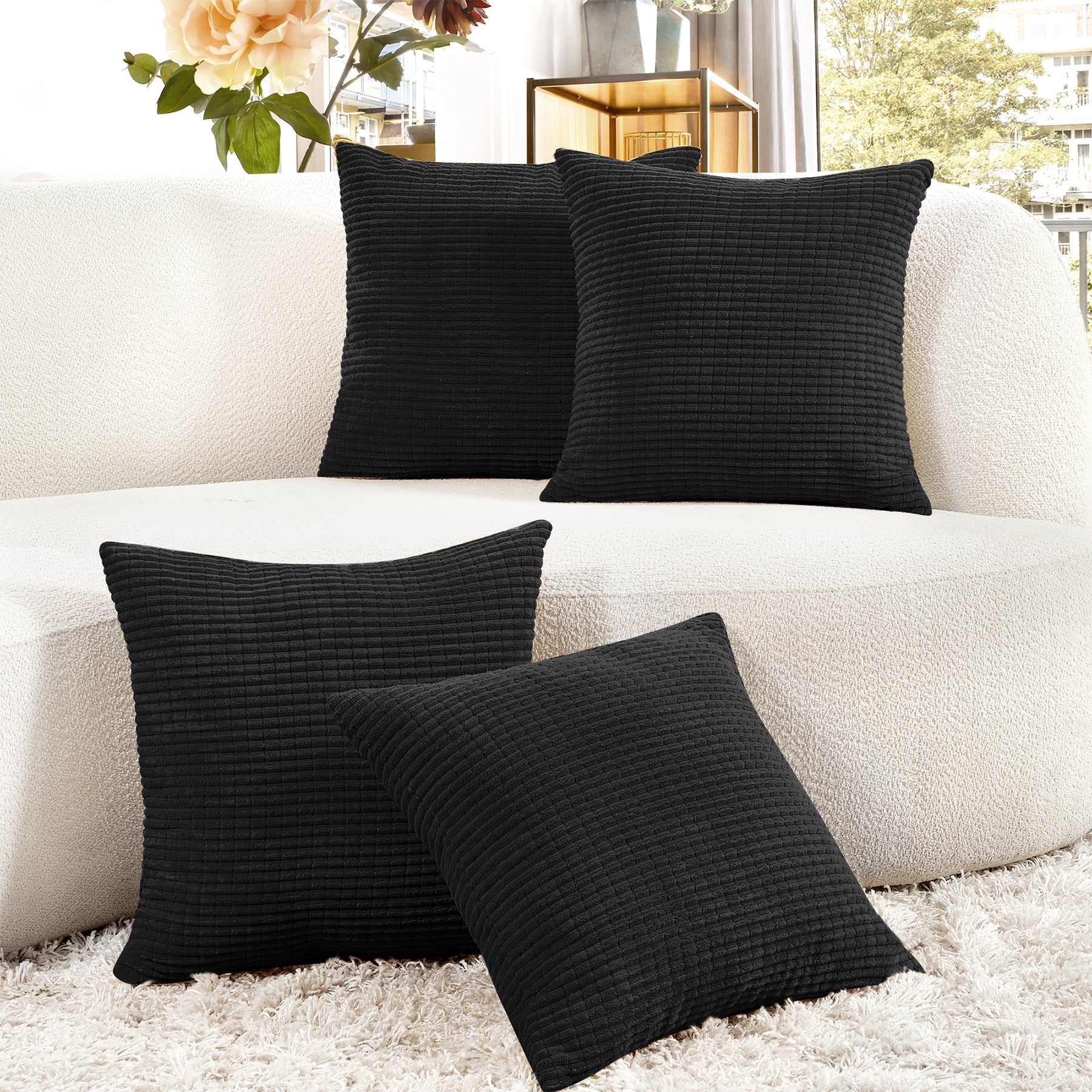Deconovo Housse de coussin en velours 45 x 45 cm - Noir - 1 pièce