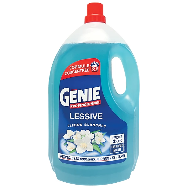 Génie Professionnel Lessive Liquide Concentrée Anti-Calcaire, Fleurs Blanches, 80 Lavages, 4 L