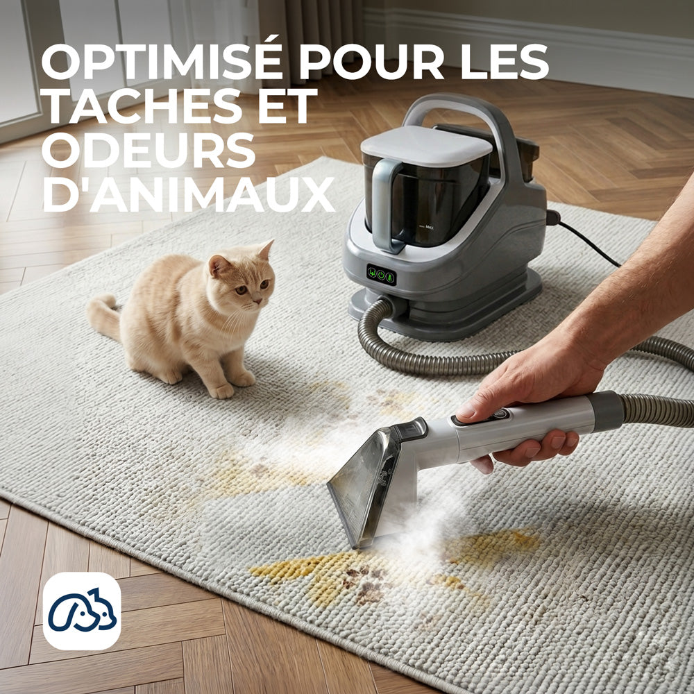 Rouny Nettoyeur de Tapis Portable, Machine de Nettoyage de Tissus d'Ameublement avec 3 Modes Eau Froide Eau Chaude Vapeur, Aspiration 13 kPa, Doubles Réservoirs d'Eau