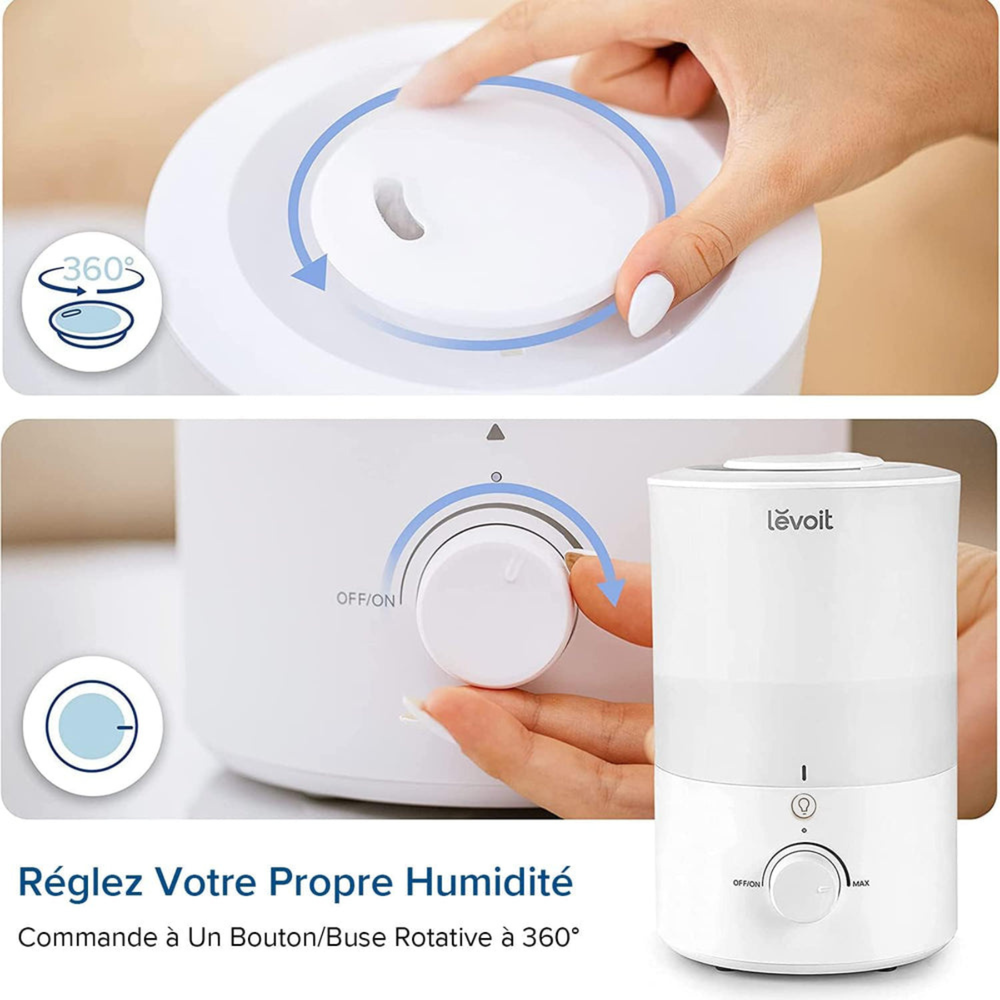 LEVOIT D302 Dual 150 Humidificateur d’air à ultrasons à brume froide Blanc