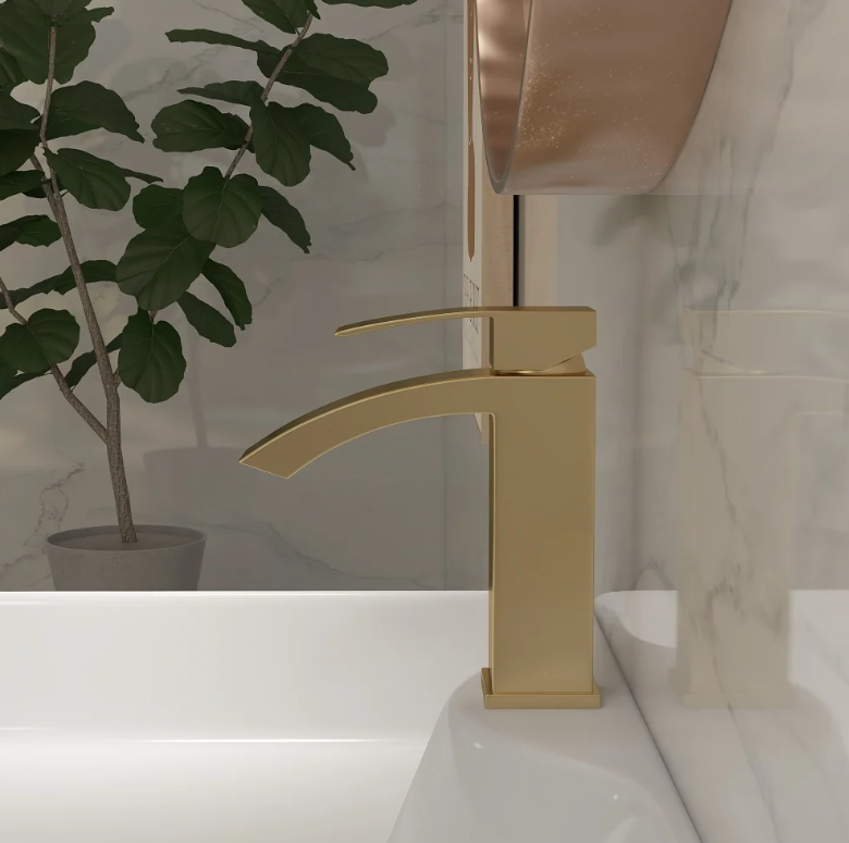 Homary Robinetterie de lavabo à un trou montée sur plateau de style contemporain en or brossé