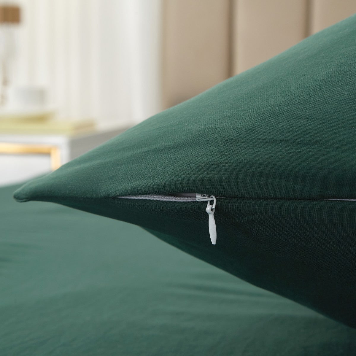 MEEALLHOME Parure de lit en flanelle lavée vert foncé - 1 housse 200 x 200 cm et 2 taies 65 x 65 cm