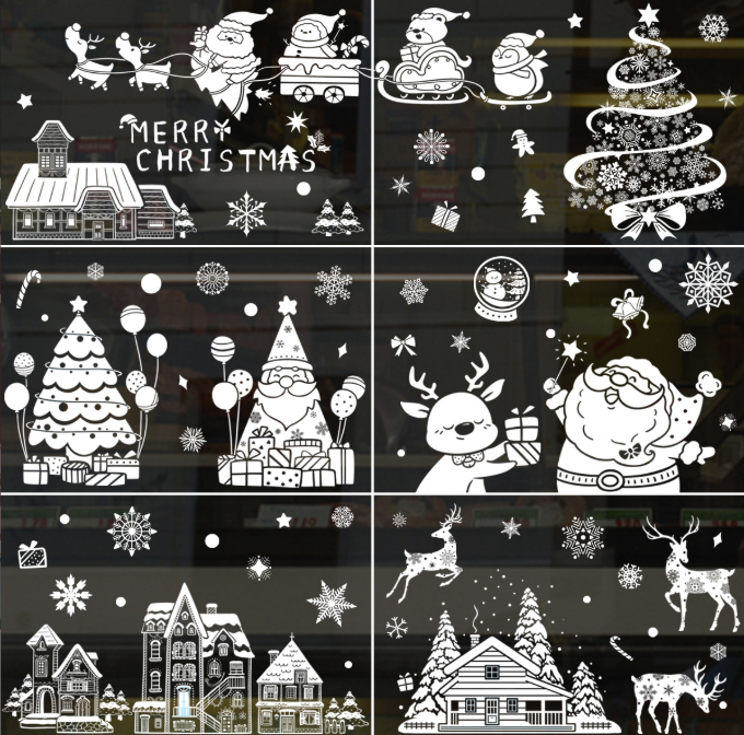 JU7CER Autocollants de fenêtre de Noël, style Père Noël et renne, autocollants adhésifs, 9 feuilles. Autocollants de fenêtre de Noël adaptés aux fenêtres d'hiver, décorations, vitres