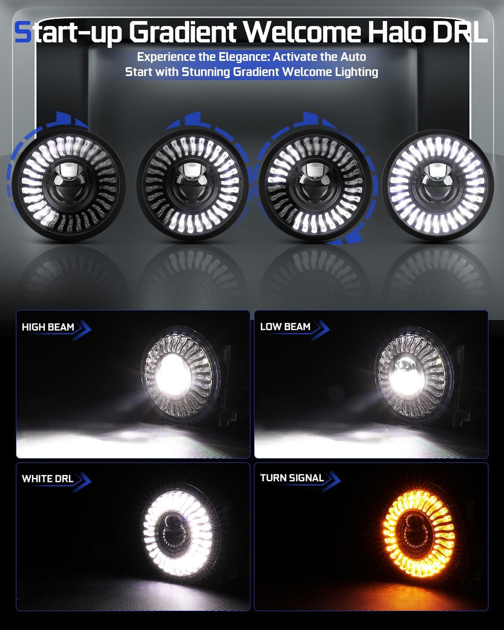 BraveWAY Phare avant de moto LED 5,75 pouces anti-éblouissement, phare rond de 5 3/4 pouces avec projecteur faisceau haut/bas, DRL blanc ambré