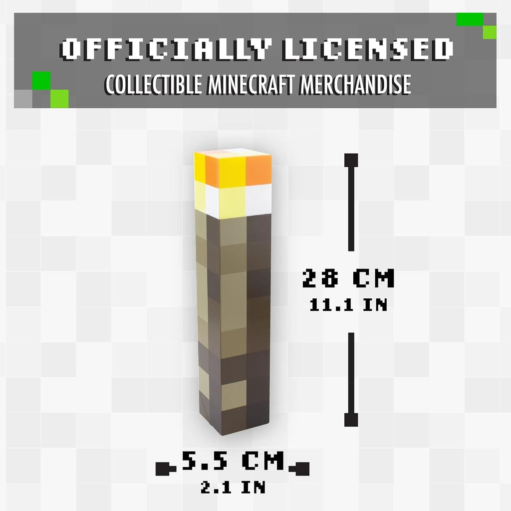 MINECRAFT Torche lumineuse - sous Licence Officielle - 29 cm - 2 Modes d'éclairage - Autoportant ou à fixer au mur - à piles