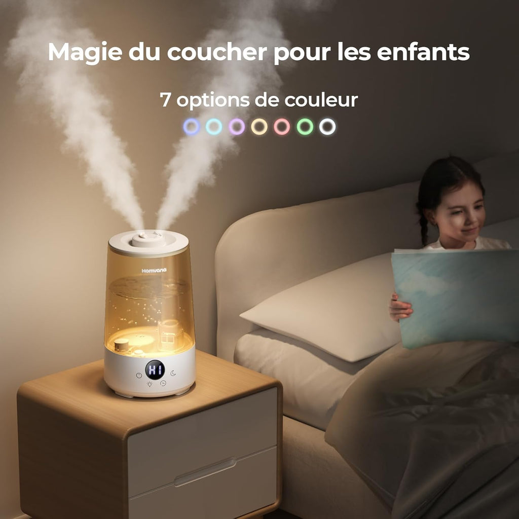 Homvana Humidificateur 3,6 L H101, Gris - Remplissage par le haut, Technologie de pulvérisation silencieuse, Brume fraîche 360°, Autonomie 34 h, Silencieux 16 dB, Sans BPA