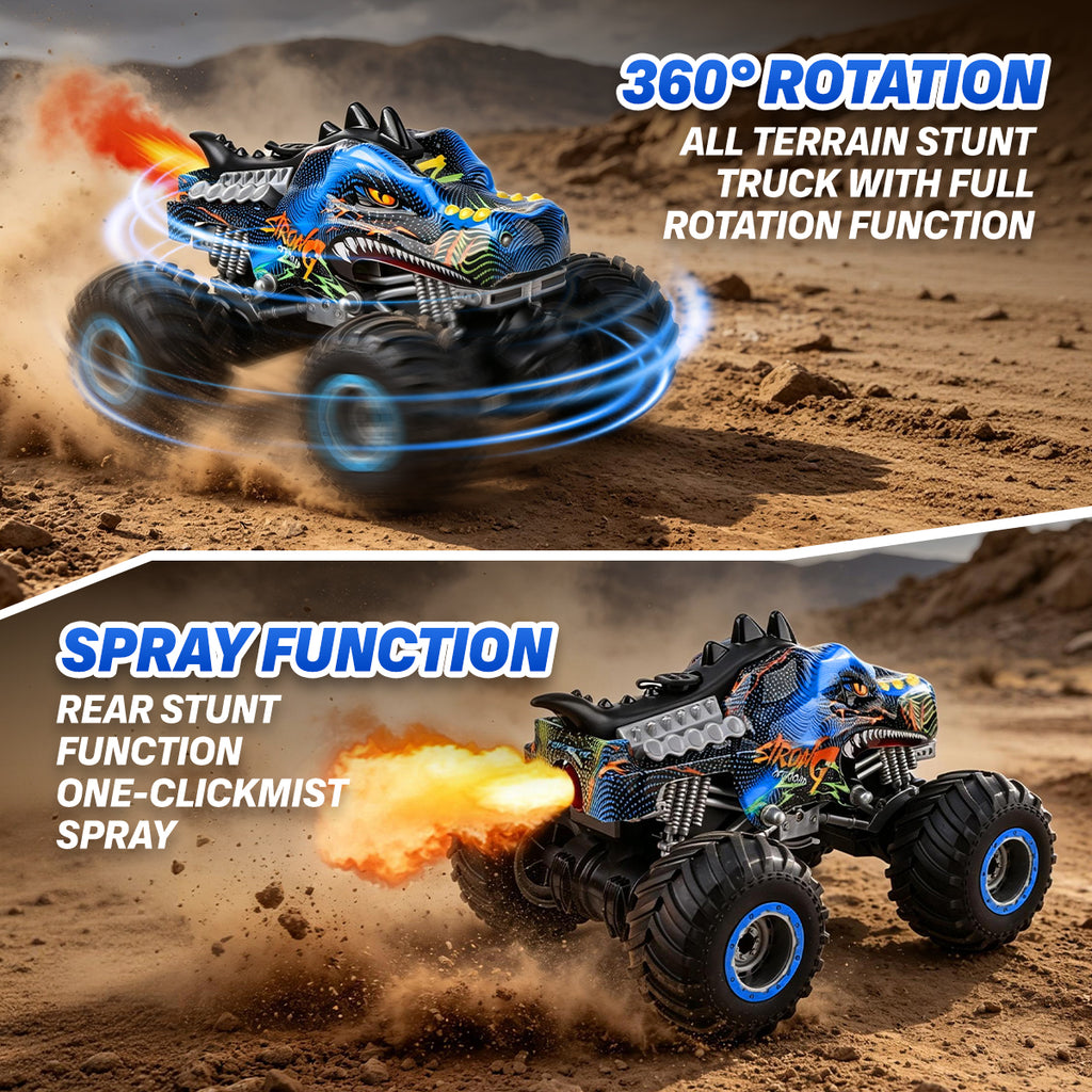 Crocodile RC Car, 2.4GHz Monster Truck Toy with Lights & Spray, Kids Birthday Gift for Ages 3-8, All-Terrain Remote Control Vehicle, Toddler Toy for Boys & Girls Over 3 Years Old