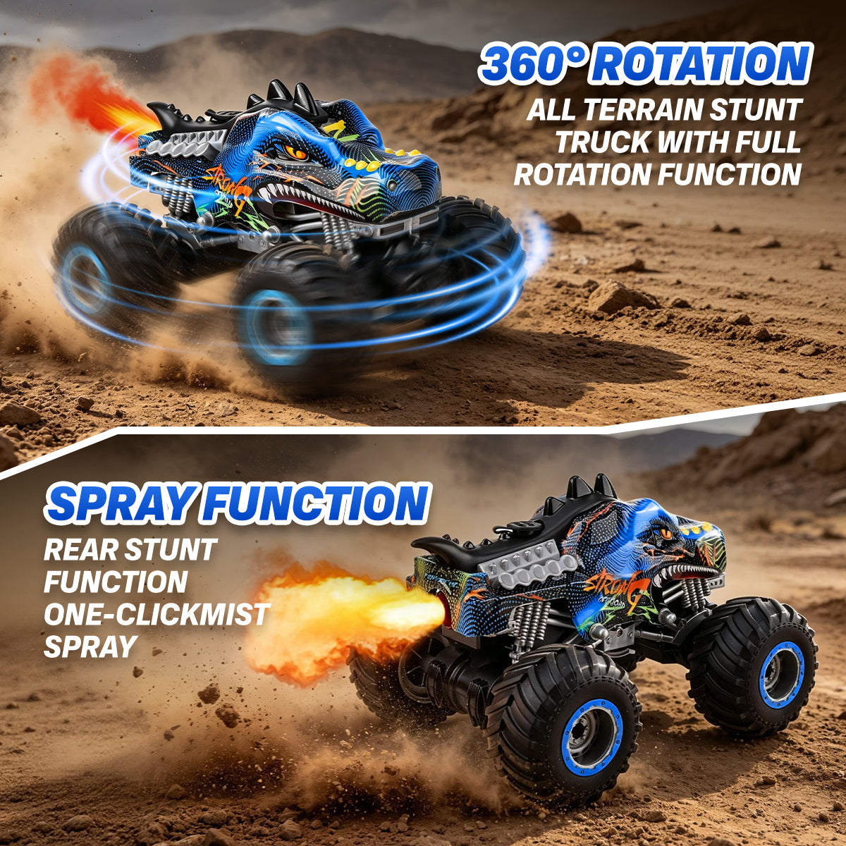 Crocodile RC Car, 2.4GHz Monster Truck Toy with Lights & Spray, Kids Birthday Gift for Ages 3-8, All-Terrain Remote Control Vehicle, Toddler Toy for Boys & Girls Over 3 Years Old