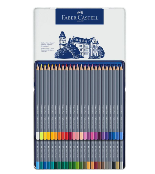 Faber-Castell Boîte en métal de 48 crayons de couleur aquarellables