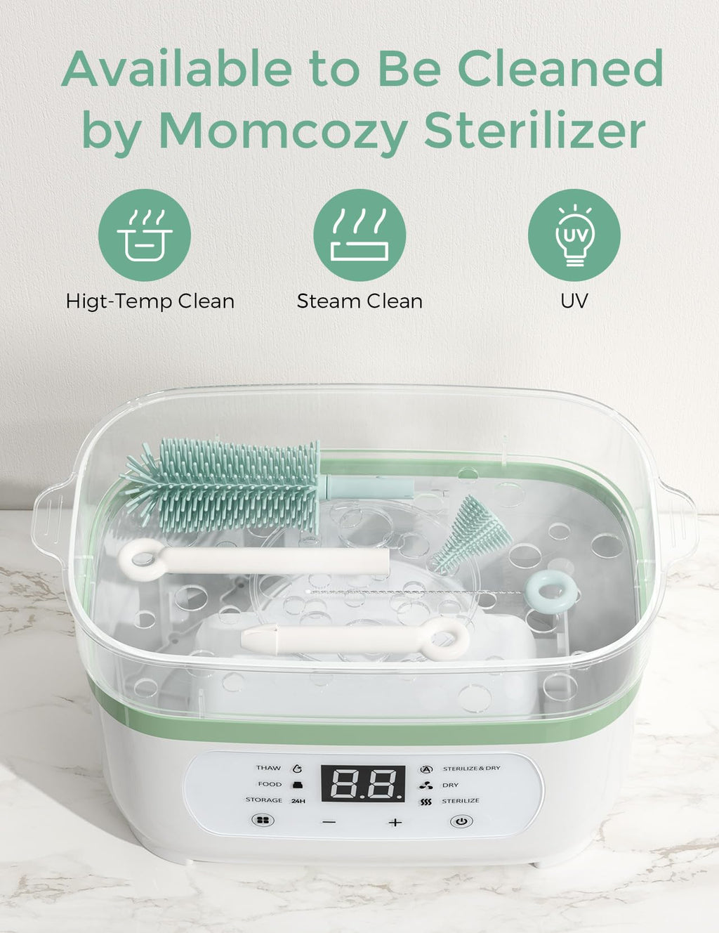 Momcozy Kit portable de brosses de nettoyage pour biberons 7-en-1 - Kit portable de brosses de nettoyage pour biberons 7-en-1 LS001 (Vert, 1 ensemble, pour marché européen), cadeaux pour maman