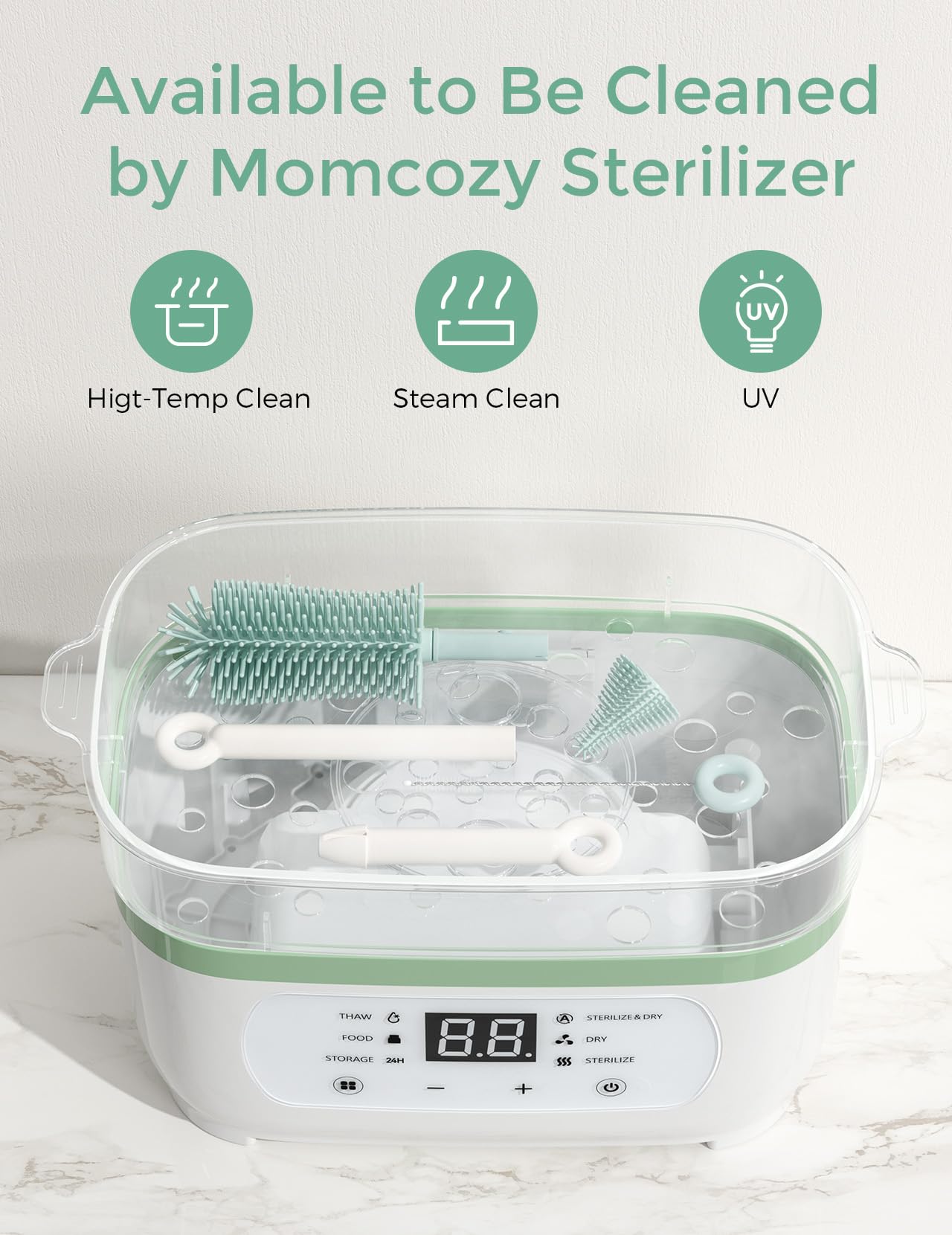 Momcozy Kit portable de brosses de nettoyage pour biberons 7-en-1 - Kit portable de brosses de nettoyage pour biberons 7-en-1 LS001 (Vert, 1 ensemble, pour marché européen), cadeaux pour maman