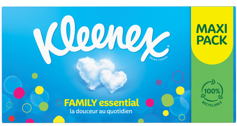 KLEENEX Family Mouchoirs en Papier Format Maxi, 1 Boîte, 128 Mouchoirs