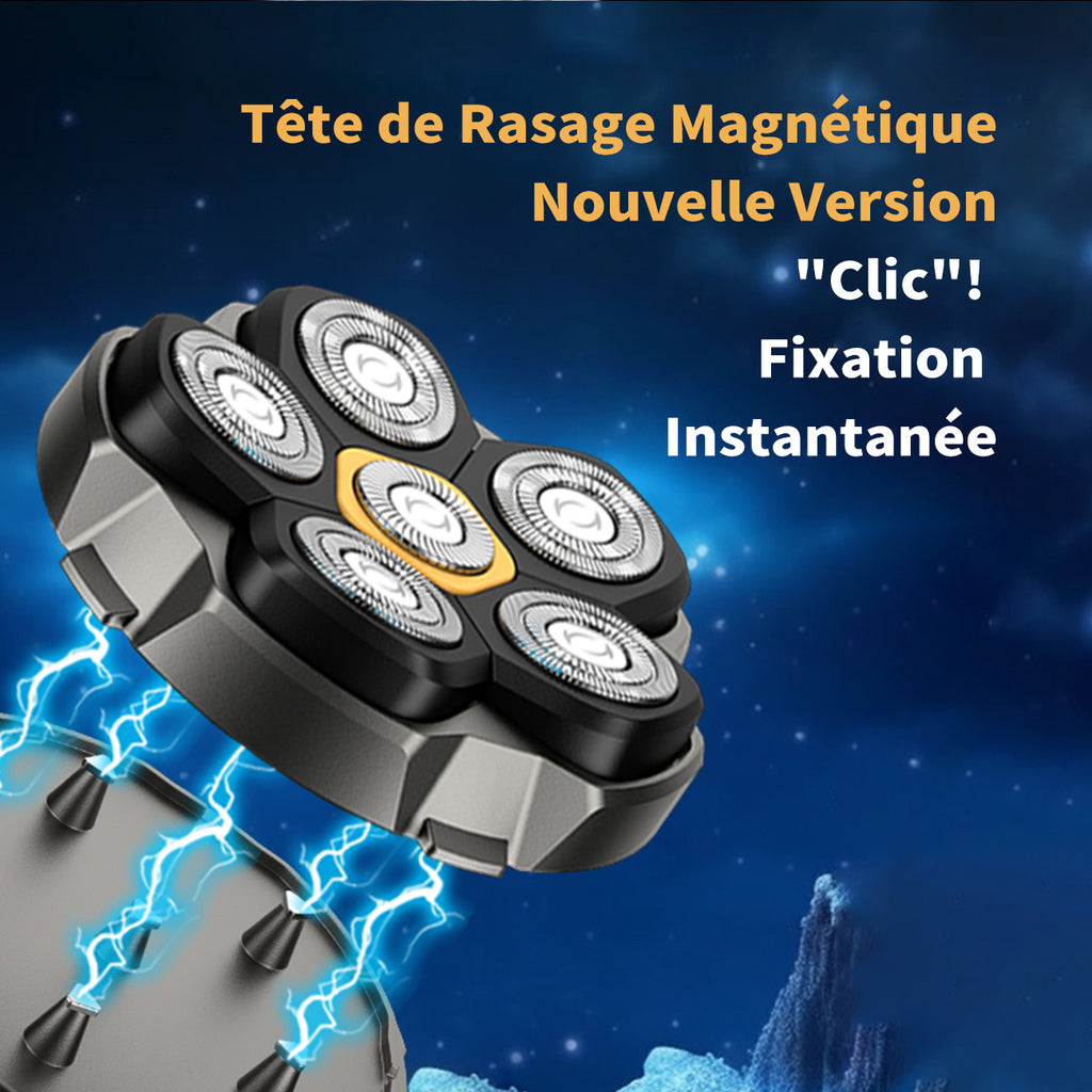 Sparoma Rasoir pour homme chauve - rasoir électrique avec 6 têtes flottantes magnétiques, résistant à l’eau IPX6, avec écran intelligent LED, autonomie de 150 minutes - fk-8750, modèle bleu