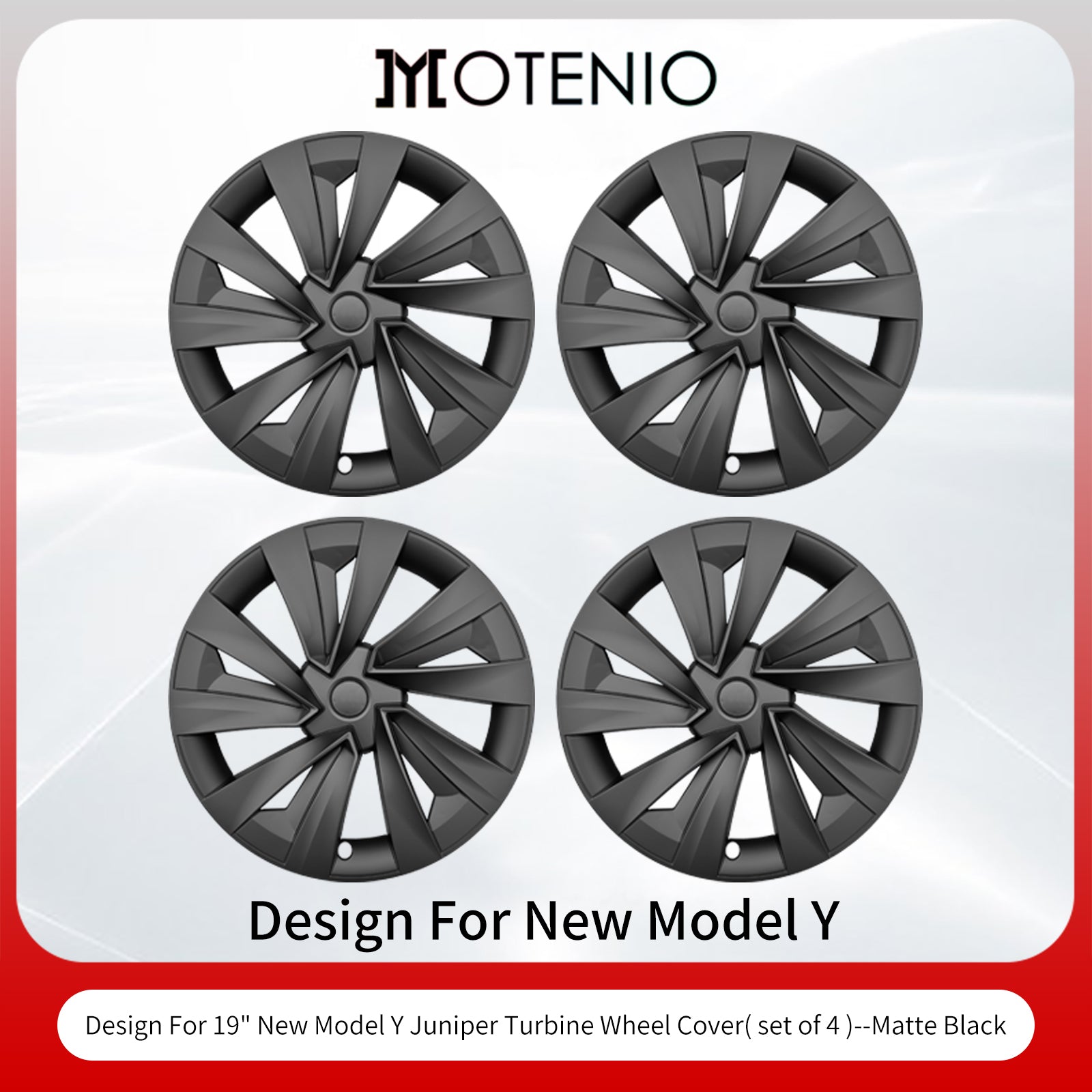 MOTENIO 4 pièces Enjoliveurs de roue haut de gamme pour Tesla Model Y Juniper (2025-2026) 19 po Enjoliveurs durables Noir mat Style turbine Couverture complète Caches-moyeux de roue