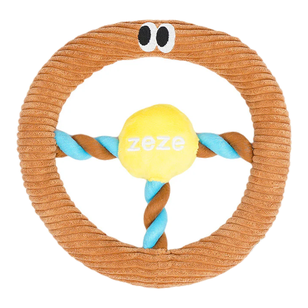 ZEZE Jouet à mâcher avec effets sonores en forme de volant marron pour chiens - 23 x 23 x 3,5 cm