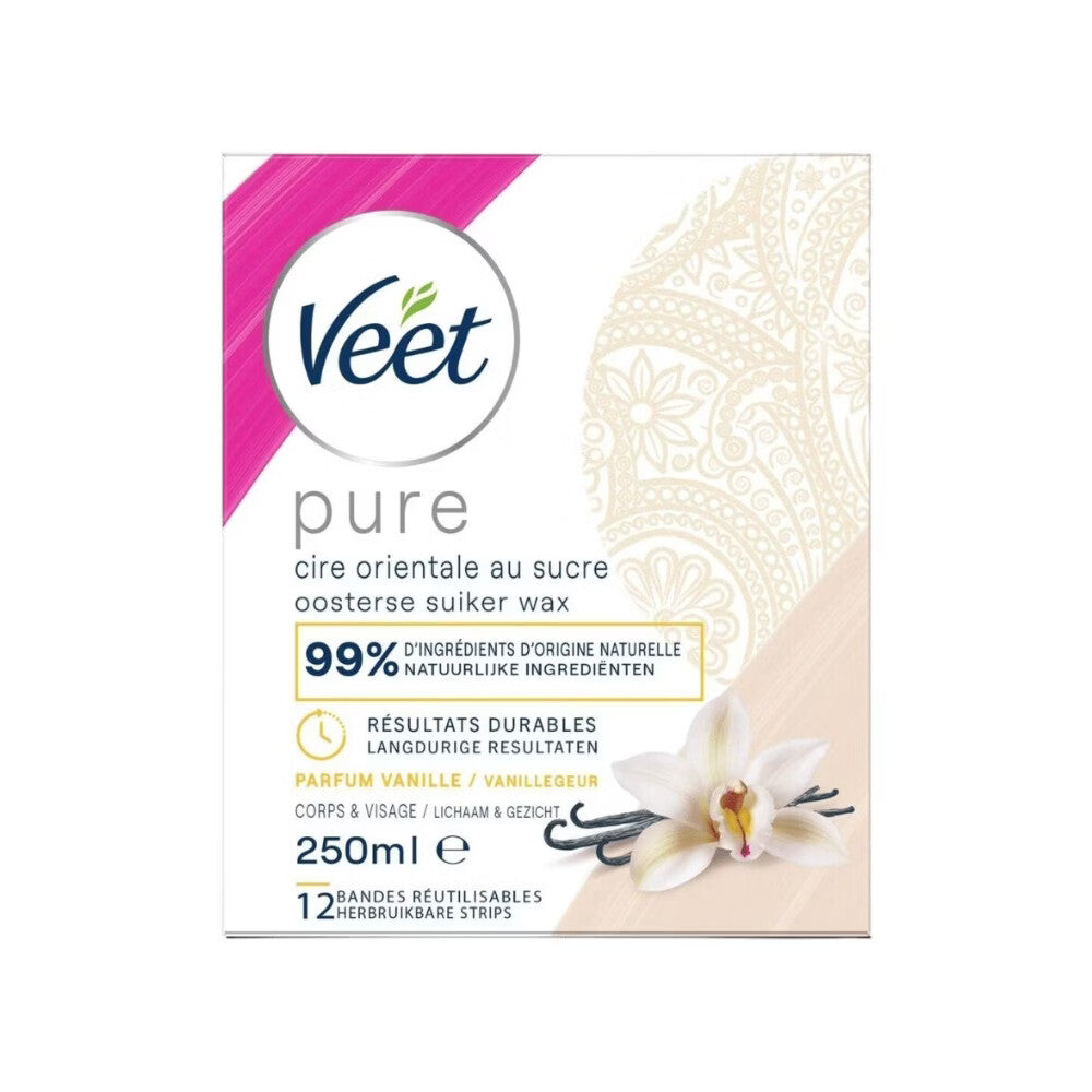 Veet PURE Cire Orientale pour le Corps et le Visage aux Huiles Essentielles Vanille Florale - 250 ml