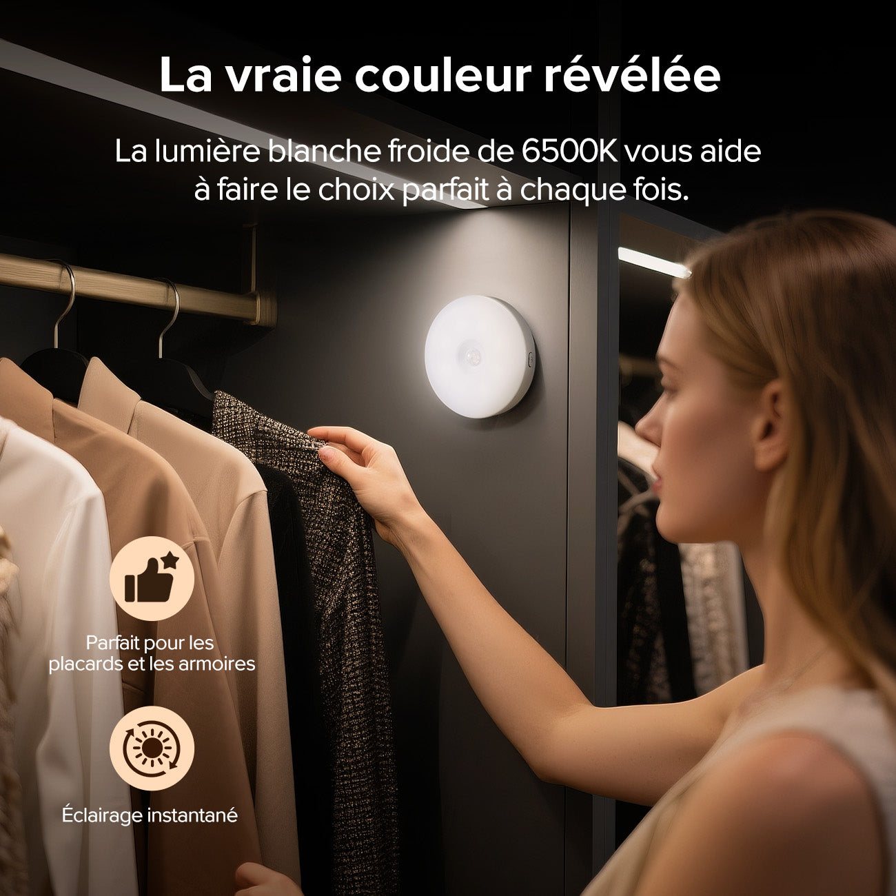 VIVREAL Veilleuses LED à détecteur de mouvement, Lot de 6, sans fil rechargeables, Mode 3 couleurs, Magnétiques à coller au mur