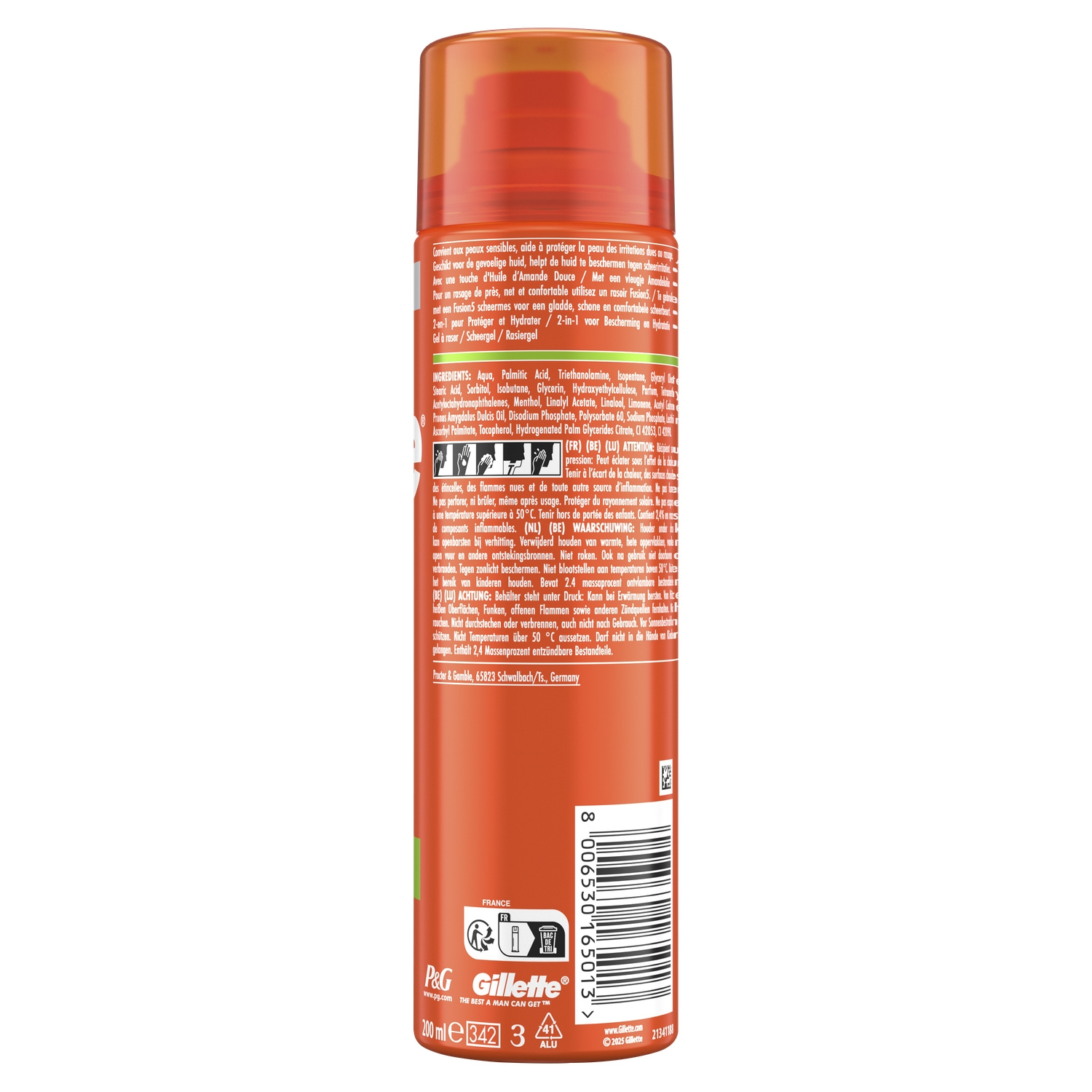 Gillette Fusion Gel de Rasage 2 en 1 pour Peaux Sensibles à l'Huile d'Amande Douce - 200 ml