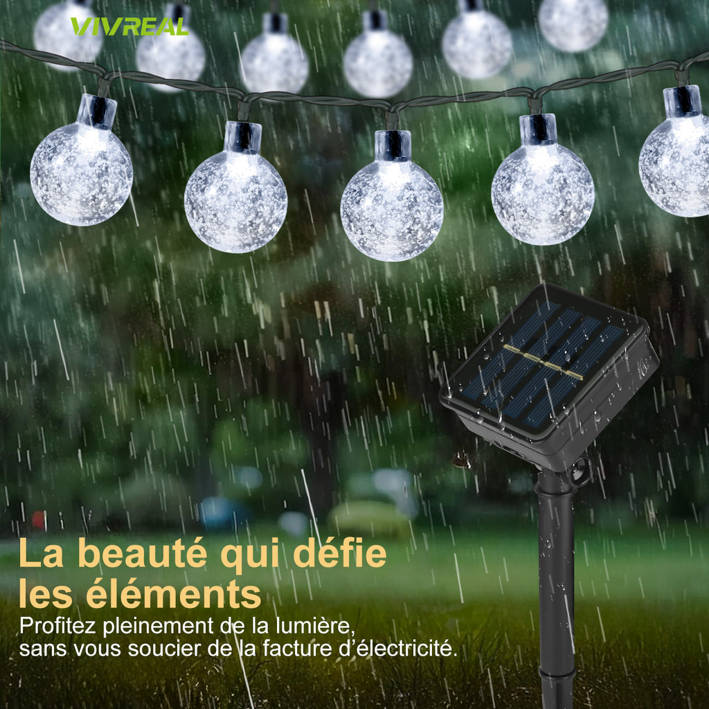 VIVREAL Guirlande lumineuse solaire à boules bulles – 7 m (23 ft) 50 LED Blanc froid, Guirlande lumineuse féerique solaire d’extérieur étanche pour jardin, terrasse et décoration de fêtes, PVC-006-01, Promotion du Nouvel An, Meilleures idées cadeaux