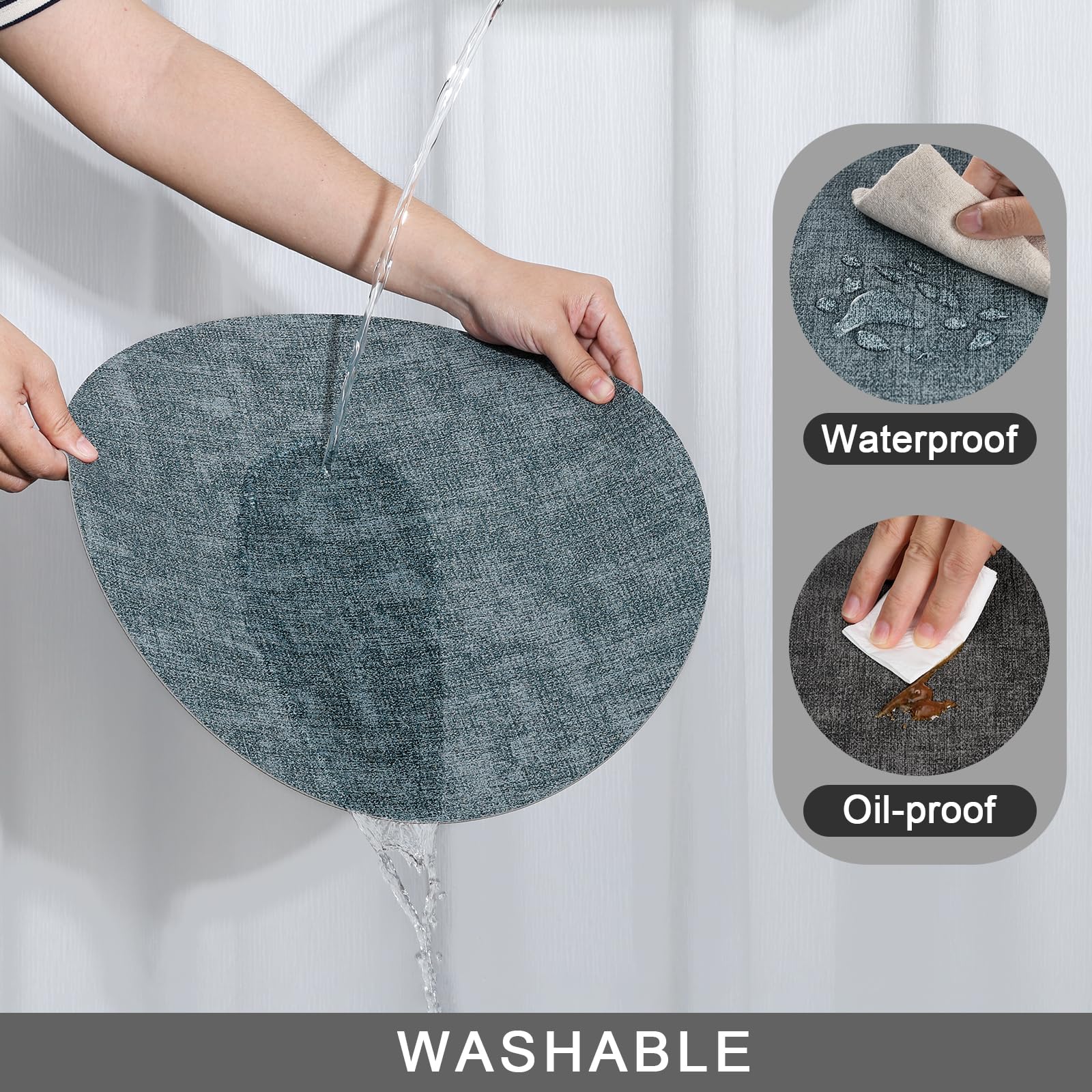 WhereHike Sets de table ronds de 14,9 po, Tapis de table double face en similicuir résistants à la chaleur, Sets de table protecteurs imperméables, résistants à l'huile et lavables, Vinyle essuyable pour utilisation intérieure et extérieure, 6 pièces