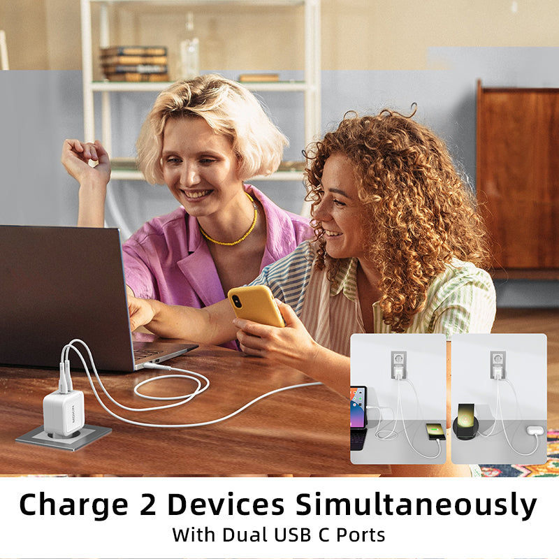 MOKiN PD67W GaN Chargeur double USB-C UE Blanc avec câble USB-C 1,2 m