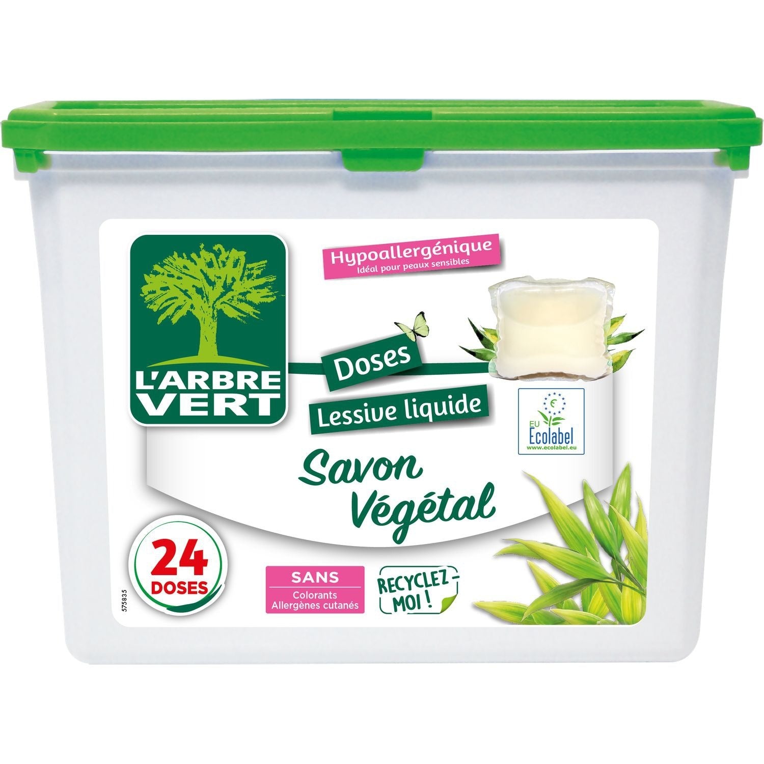 L'ARBRE VERT Capsules de lessive au savon végétal hypoallergéniques 24 capsules (24 lavages)