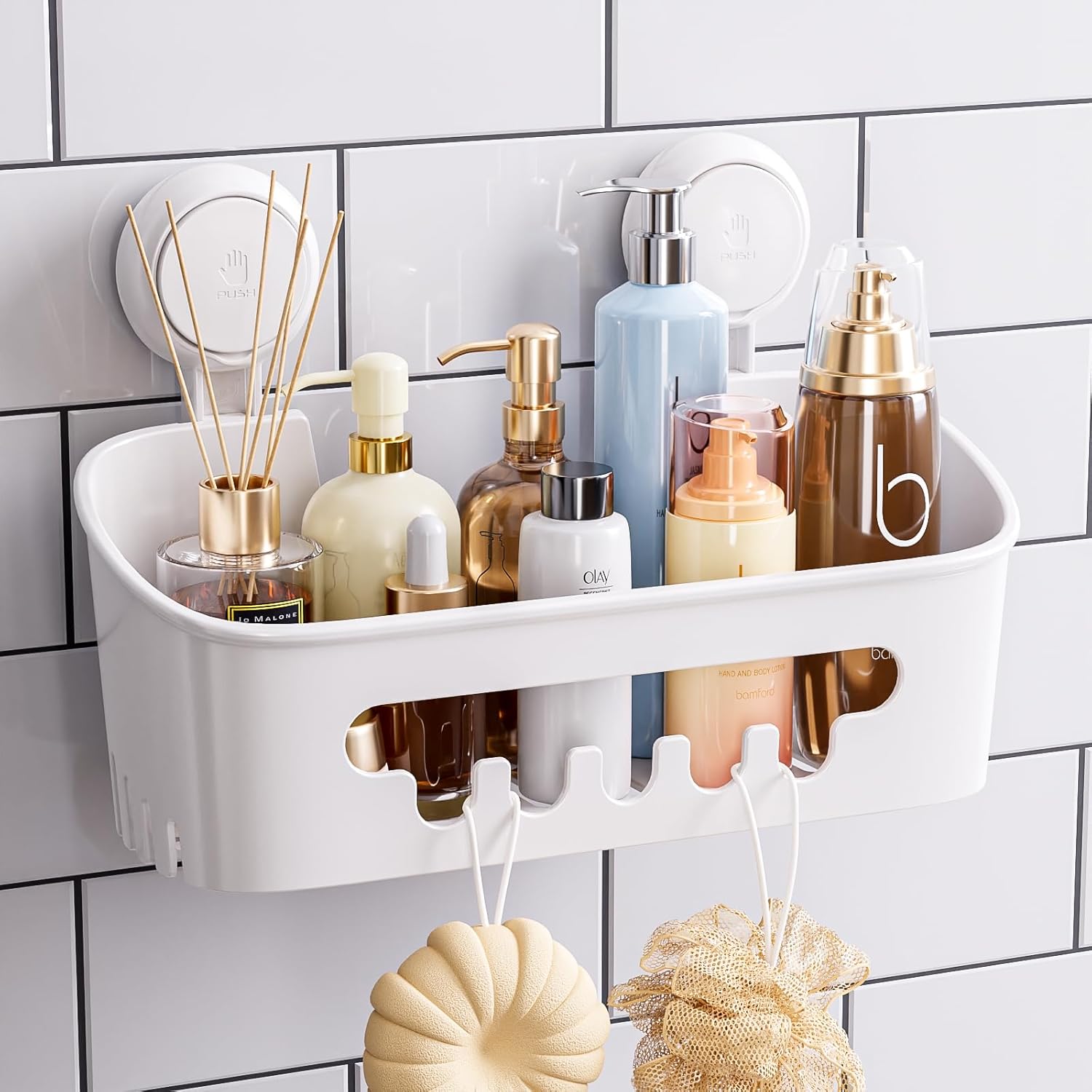 Taili Panier de douche à ventouses, Étagère de rangement murale pour douche et salle de bain pour shampooing, gel douche, après-shampooing