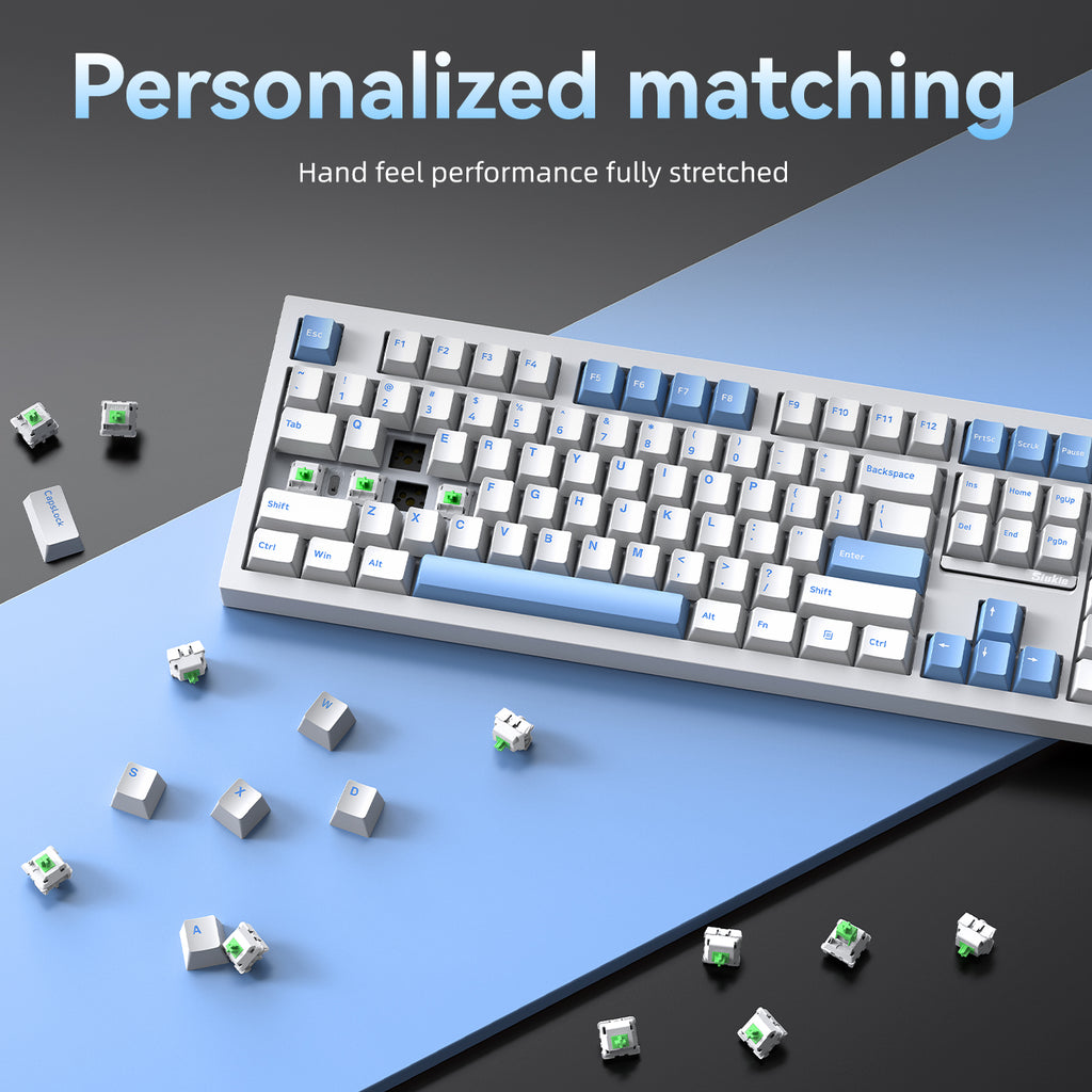 Siukie PL108W Clavier mécanique 108 touches, interrupteur détachable, 3 modes RGB, blanc