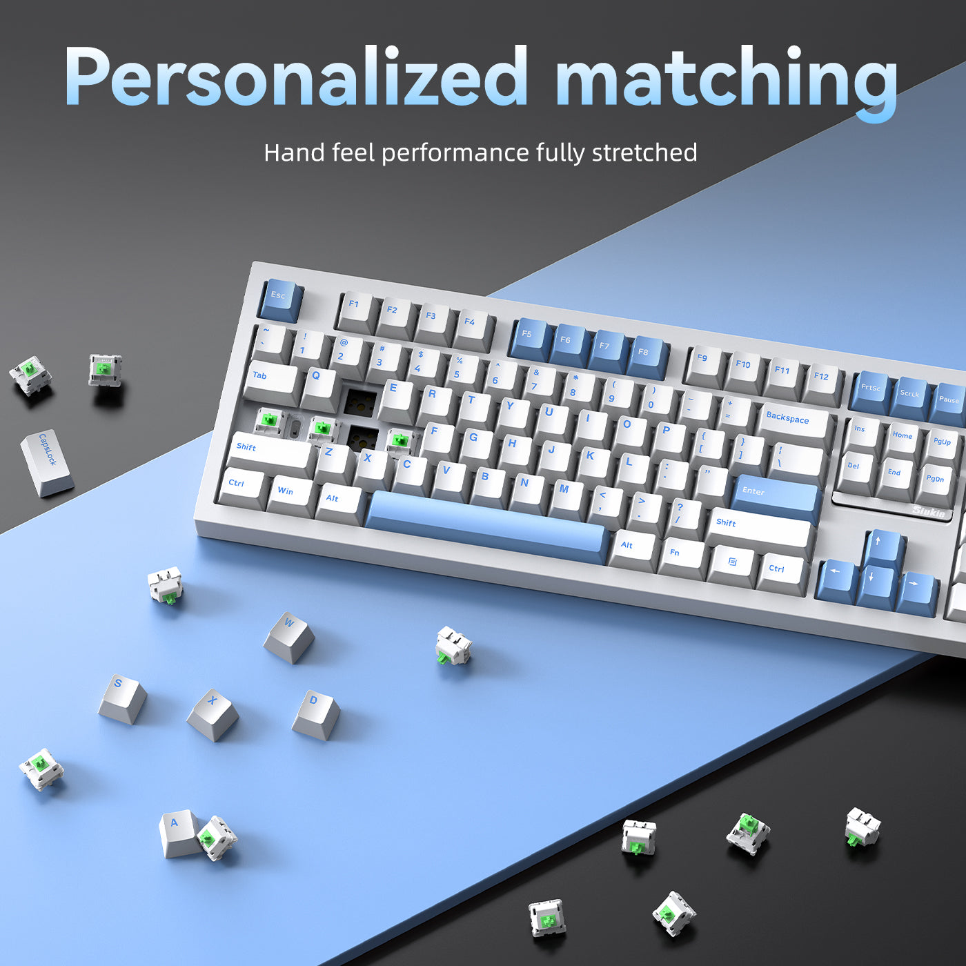 Siukie PL108W Clavier mécanique 108 touches, interrupteur détachable, 3 modes RGB, blanc