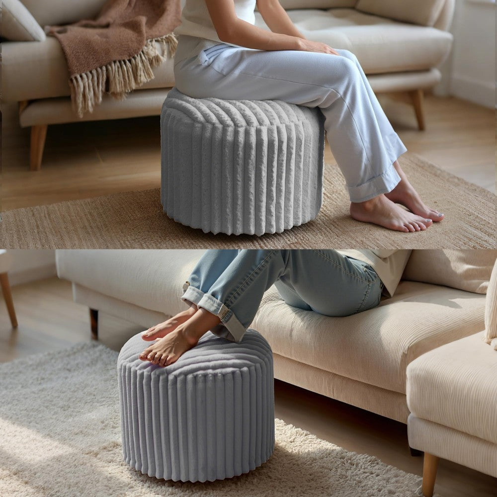 Pouf rond, tabouret de canapé, repose-pieds en forme de coussin, tabouret de canapé avec fausse fourrure de haute qualité, pouf, coussin de pouf, tabouret d'intérieur pour canapé et salon, 38 x 50 x 50 cm, gris