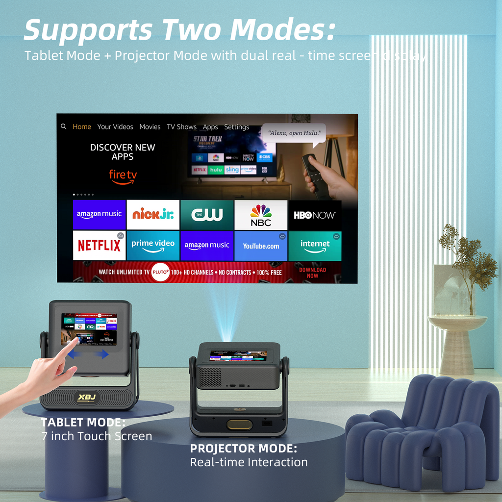 XBJ Projecteur d'extérieur XBJ avec tablette tactile, écran de 300 pouces, 1080P/4K, avec système Android, 900 ANSI, WiFi 6, compatible avec PS5/Switch, A5Pro - Gris